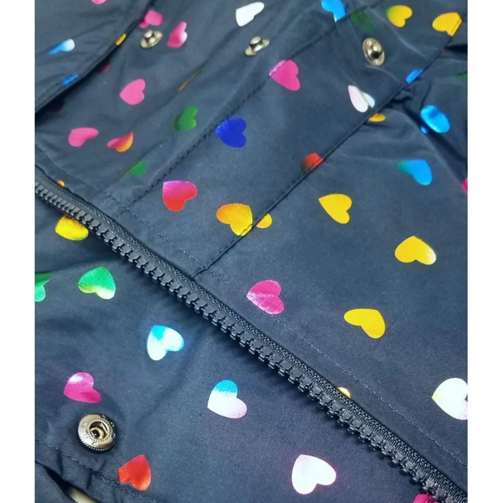 London Fog Girls Navy Jacket with Multicolor Heart Print